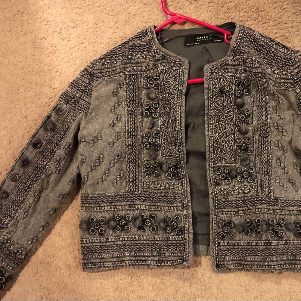 Zara jacket size small embroidered with Pom poms